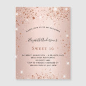 Birthday roos goudbruin glitter uitnodiging magnee (Voorkant)