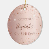 Birthday roos goudbruine glitter naam keramisch ornament (Links)