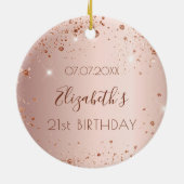 Birthday roos goudbruine glitter naam keramisch ornament (Achterkant)
