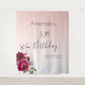 Birthday roos goudbruine roze floraals naam wandkleed (Voorkant)