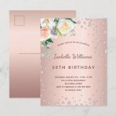 Birthday roos gouddiamanten roze floralen briefkaart (Voorkant / Achterkant)