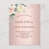 Birthday roos gouddiamanten roze floralen briefkaart (Voorkant)