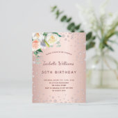 Birthday roos gouddiamanten roze floralen briefkaart (Staand voorkant)