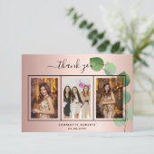 Birthday roos gouden eucalyptus foto bedankt! bedankkaart (Staand voorkant)