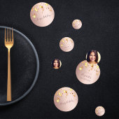 Birthday roos gouden foto gouden sterren roze confetti