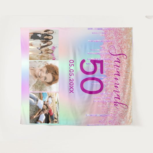 Birthday roos gouden roze glitter druppelt foto wandkleed (Voorkant (horizontaal))