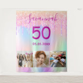 Birthday roos gouden roze glitter druppelt foto wandkleed (Voorkant)