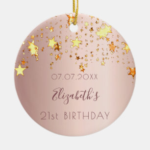 Birthday roos gouden roze sterren vrienden keramisch ornament
