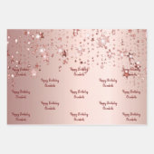 Birthday roos gouden sterren roze spartelmonogram inpakpapier vel (Voorkant)