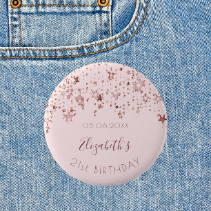 Birthday roos gouden sterren saprkle monogram ronde button 5,7 cm