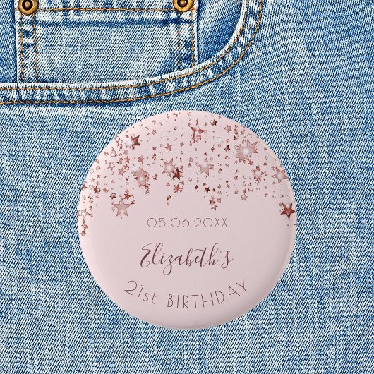 Birthday roos gouden sterren saprkle monogram ronde button 5,7 cm