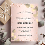 Birthday roos gouden zwarte eucalyptus golden kaart<br><div class="desc">Een blote,  roos gouden gradiëntachtergrond met gouden eucalyptus en faux glitter,  sparkles. Personaliseer en een naam en partijdetails. Zwarte gekleurde letters.</div>