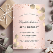 Birthday roos gouden zwarte eucalyptus golden uitnodiging briefkaart