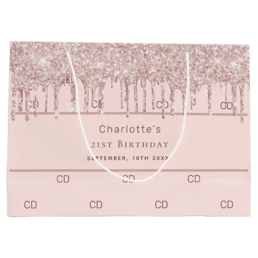 Birthday roos gouden zwarte glitter-monogram initi groot cadeauzakje (Achterkant)