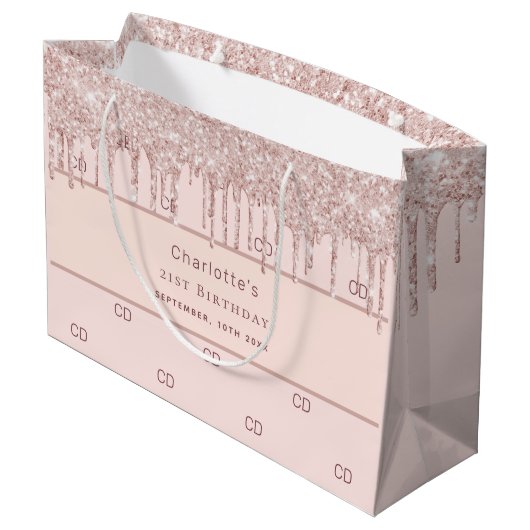 Birthday roos gouden zwarte glitter-monogram initi groot cadeauzakje (Achterkant Gekanteld)