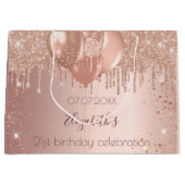 Birthday roos gouden zwarte glitterballonnen groot cadeauzakje (Voorkant)