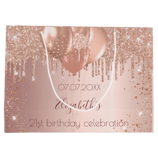 Birthday roos gouden zwarte glitterballonnen groot cadeauzakje (Achterkant)