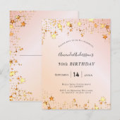 Birthday roos gouden zwarte roze sterren uitnodigi briefkaart (Voorkant / Achterkant)