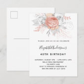 Birthday roos goudfloralen elegant wit uitnodiging briefkaart (Voorkant / Achterkant)