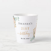 Birthday roos goudfloralen eucalyptusnaam latte mok (Voorkant)