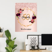 Birthday roos goudflorals glitter geo welkom poster (Thuiskantoor)