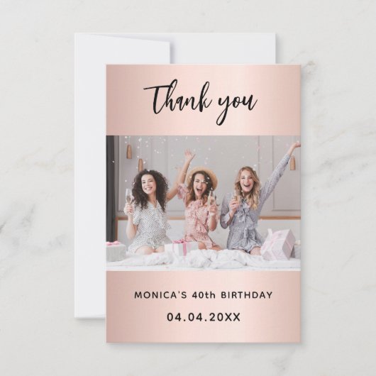 Birthday roos goudfoto eenvoudig elegant bedankkaart (Voorkant)