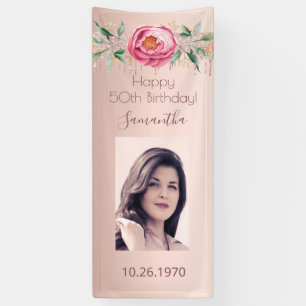Birthday roos goudfoto glitter floral spandoek