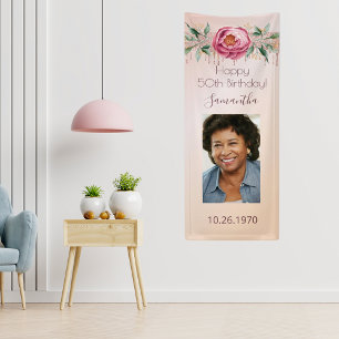 Birthday roos goudfoto glitter floral spandoek