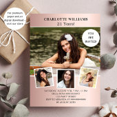 Birthday roos goudfoto's uitnodiging op uitnodigin flyer