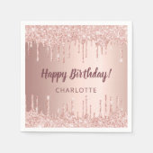 Birthday roos goudglitter drift naam servet (Voorkant)
