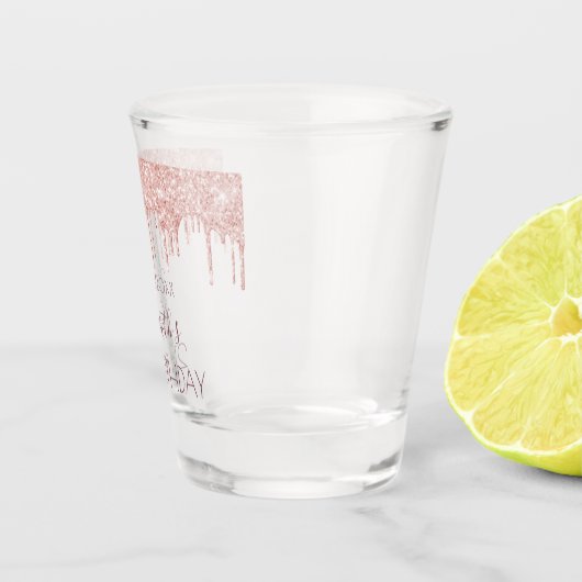 Birthday roos goudglitter drift naam shot glas (Rechts)