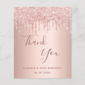Birthday roos goudglitter drip bedankt budget flyer (Voorkant)