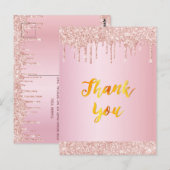 Birthday roos goudglitter drip Dank je wel Briefkaart (Voorkant / Achterkant)