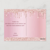 Birthday roos goudglitter drip Dank je wel Briefkaart (Achterkant)