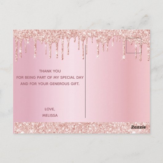 Birthday roos goudglitter drip Dank je wel Briefkaart (Achterkant)