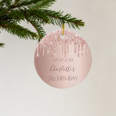Birthday roos goudglitter druppelt roze 21 kroon keramisch ornament