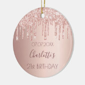 Birthday roos goudglitter druppelt roze 21 kroon keramisch ornament (Links)