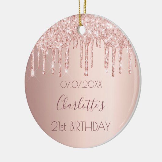 Birthday roos goudglitter druppelt roze 21 kroon keramisch ornament (Links)