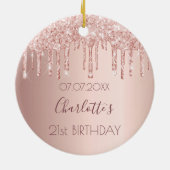 Birthday roos goudglitter druppelt roze 21 kroon keramisch ornament (Achterkant)
