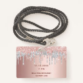 Birthday roos goudglitter druppelt roze zilvervip  badge (Achterkant met draagriem)