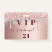 Birthday roos goudglitter druppelt roze zilvervip  badge (Voorkant)