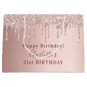 Birthday roos goudglitter druppelt zwart monogram groot cadeauzakje (Voorkant)