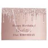 Birthday roos goudglitter druppelt zwart monogram groot cadeauzakje (Achterkant)