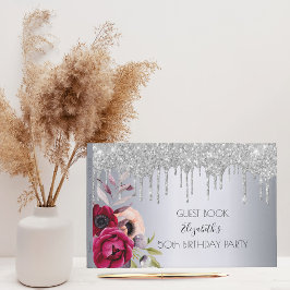 Birthday roos goudglitter floral gastenboek