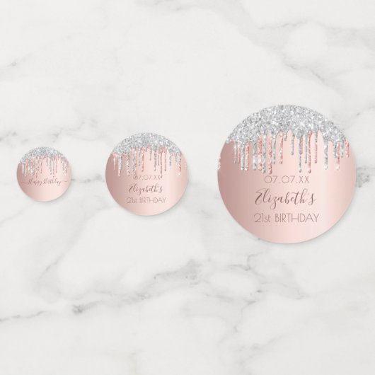 Birthday roos goudglitter foto zilver confetti (Voorkanten)