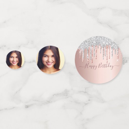 Birthday roos goudglitter foto zilver confetti (Achterkanten)