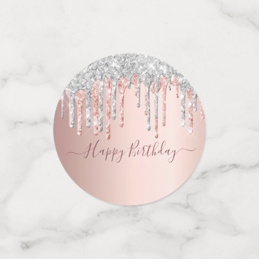 Birthday roos goudglitter foto zilver confetti (Kleine voorkant)