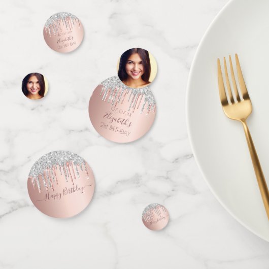 Birthday roos goudglitter foto zilver confetti (Groep)