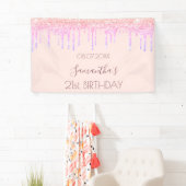 Birthday roos goudglitter regenboogroze spandoek (Insitu)