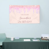 Birthday roos goudglitter regenboogroze spandoek (Beurs)